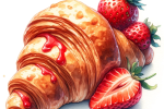 DALL·E 2024-01-17 12.54.24 – A watercolor painting of a croissant with strawberries, ensuring the croissant does not extend beyond the borders of the image. The painting should hi