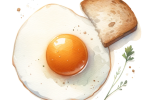 DALL·E 2024-01-17 14.55.15 – A simpler watercolor illustration focusing on a sunny-side-up egg. The composition is minimalistic, with only the egg and a couple of additional items