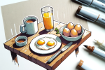 DALL·E 2024-01-17 17.50.18 – A simplified sketch of a brunch scene using markers, with less detail. The image should feature a basic wooden table with essential brunch items. Incl